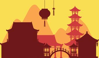 Priorità bassa di tema cinese con edifici del tempio vettore