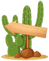 Segno di legno sulla pianta di cactus vettore