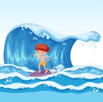 Giovane ragazzo surf sull&#39;onda vettore