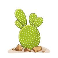 cactus con spine e pietre. pianta verde messicana con spine e rocce. elemento del deserto e del paesaggio meridionale. illustrazione vettoriale piatta del fumetto. isolato su sfondo bianco