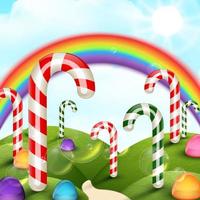 sfondo del giardino delle caramelle con arcobaleno vettore