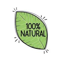 100% naturale nella pianta a foglia vettore