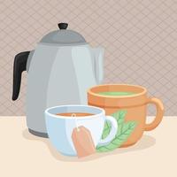 teiera e tazze con tè vettore