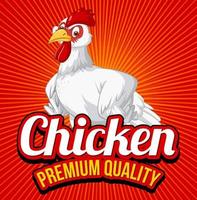 banner di qualità premium di pollo con un personaggio dei cartoni animati di pollo vettore