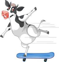 mucca che gioca a skateboard personaggio dei cartoni animati vettore