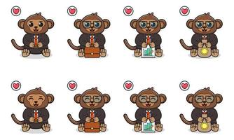 illustrazione vettoriale di cartone animato carino scimmia seduta con costume da uomo d'affari.
