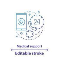 icona del concetto di supporto medico. illustrazione di linea sottile di idea di medicina e assistenza sanitaria. emergenza. disegno di contorno isolato vettoriale. tratto modificabile vettore