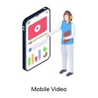 una moderna illustrazione isometrica del video mobile vettore