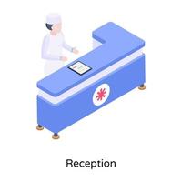 un'illustrazione della reception dell'ospedale nel design isometrico vettore