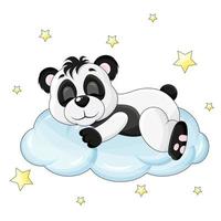 il simpatico panda dorme su una nuvola con le zampe penzoloni vettore