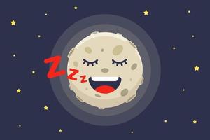 il personaggio della luna dorme di notte e russa. illustrazione vettoriale piatta.