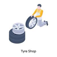 icona isometrica unica del negozio di pneumatici vettore