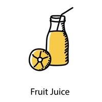 succo di frutta nell'icona di doodle, bevanda sana vettore