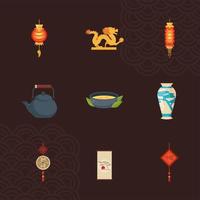 nove icone della cultura cinese vettore