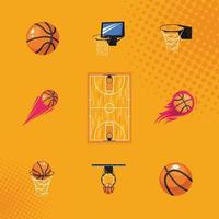 nove icone dello sport di basket vettore