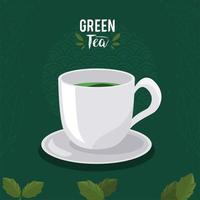 scritta di tè verde con tazza vettore