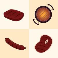 quattro icone barbecue grill vettore
