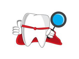 illustrazione grafica vettoriale di denti rivestiti di rosso con lente d'ingrandimento e pollice in alto segno, buono per l'illustrazione della salute dentale per i bambini