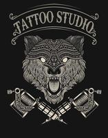 illustrazione logo lupo tattoo studio vettore