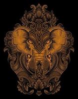 illustrazione stile ornamento incisione testa di elefante con maschera vettore