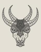 illustrazione stile incisione testa di mucca con maschera vettore