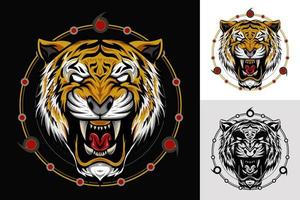 l'illustrazione della testa della tigre con il simbolo sacro vettore
