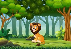 un leone che si gode nella foresta vettore