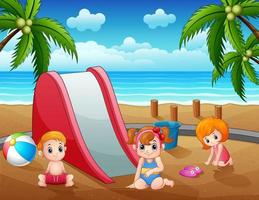 vacanze estive i bambini si divertono in spiaggia vettore