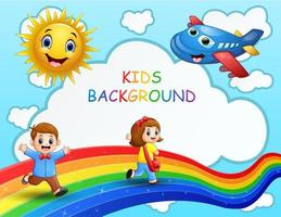 bambini felici sull'illustrazione arcobaleno colorato vettore