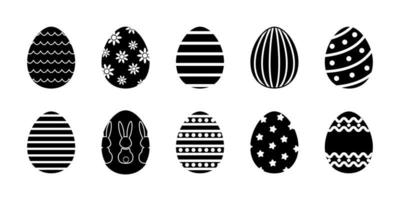 raccolta di glifi di uova di Pasqua vettoriali. set di timbri in gomma nera con uova decorate vettore