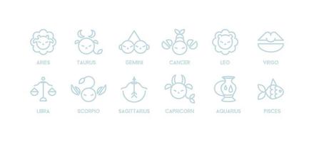 collezione di icone del segno zodiacale. simboli dell'oroscopo astrologico minimalista. elementi grafici semplici stilizzati per il design. illustrazione di arte della linea vettoriale