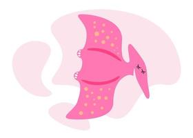 simpatico dinosauro rosa. gentile sorridente cucciolo di dinosauro pterodattilo. banner di stampa di progettazione grafica del bambino del fumetto. design originale di pterosauro da ragazza creativo. illustrazione vettoriale eps di disegno a mano