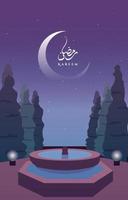 laghetto giardino notte araba paesaggio islamico ramadan kareem biglietto di auguri vettore