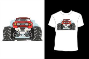 il grande disegno della maglietta dell'illustrazione del veicolo del camion di mostro vettore