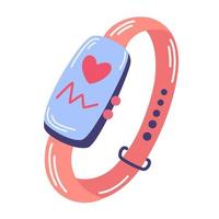 orologio fitness. icona fitness tracker. cuore di impulso dell'orologio intelligente. dispositivo per sport, fitness, yoga e corsa. fumetto illustrazione vettoriale isolato su sfondo bianco.