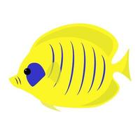 icona di vettore di pesce tropicale giallo. pesce di vettore del fumetto isolato su bianco