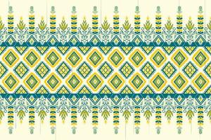 fiore giallo e blu indaco su avorio. disegno tradizionale geometrico etnico orientale modello per sfondo, moquette, carta da parati, abbigliamento, confezionamento, batik, tessuto, illustrazione vettoriale stile ricamo