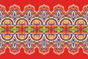 giallo, blu, fiore su rosso arancio. disegno tradizionale geometrico etnico orientale modello per sfondo, moquette, carta da parati, abbigliamento, confezionamento, batik, tessuto, illustrazione vettoriale stile ricamo