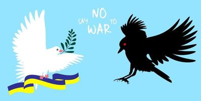 nessuna guerra, l'illustrazione di una colomba è un segno di pace e un corvo è un segno di guerra, l'attacco della Russia all'Ucraina, io sono per la pace nel mondo. vettore
