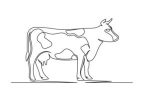 disegno continuo a una linea di una mucca vettore