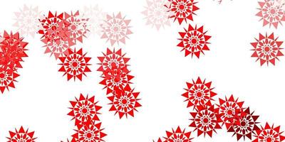 sfondo di fiocchi di neve bella vettore rosso chiaro con fiori.