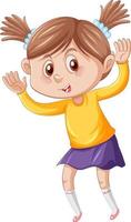 bambina in camicia gialla che balla personaggio dei cartoni animati su sfondo bianco vettore
