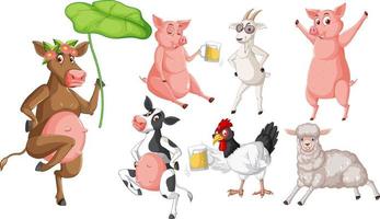 set di diversi animali da fattoria in stile cartone animato vettore