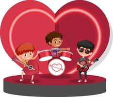 tre bambini che suonano musica sul palco del cuore vettore