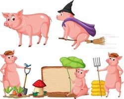 set di diversi maiali da fattoria in stile cartone animato
