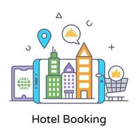 icona concettuale piatta prenotazione hotel, vettore modificabile