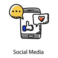 icona di stile doodle social media, vettore modificabile