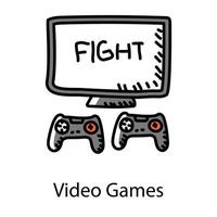 icona disegnata a mano di videogiochi, divertimento vettore