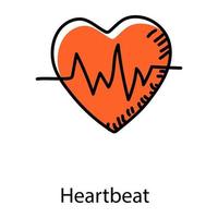 battito cardiaco nell'icona modificabile doodle, elettrocardiografia vettore