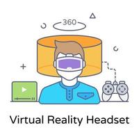 icona concettuale piatta dell'auricolare per realtà virtuale vettore